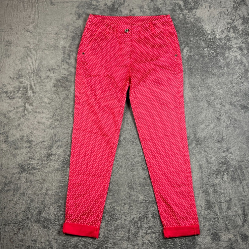 Womens Pink Geometric Ankle Pants Small Flat Front Skinny Leg Cuffed Italy 2906